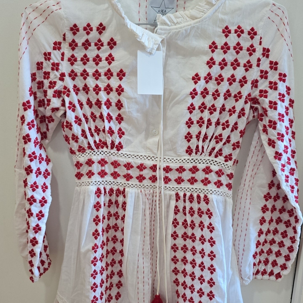White and Red Embroidered Blouse